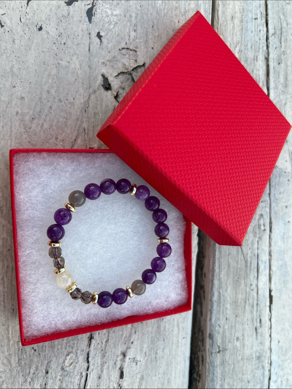 Purple Stretch Bead Bracelet with a Citine Accent - Purple